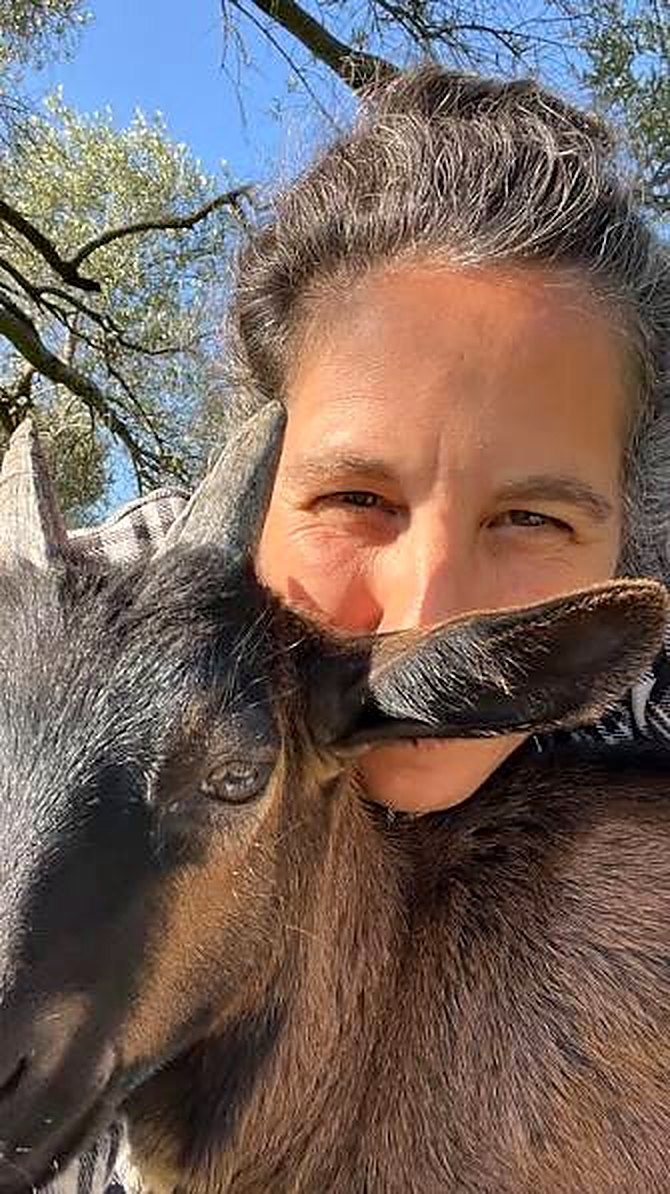 Your host at Kalipso Farm with one of her goats